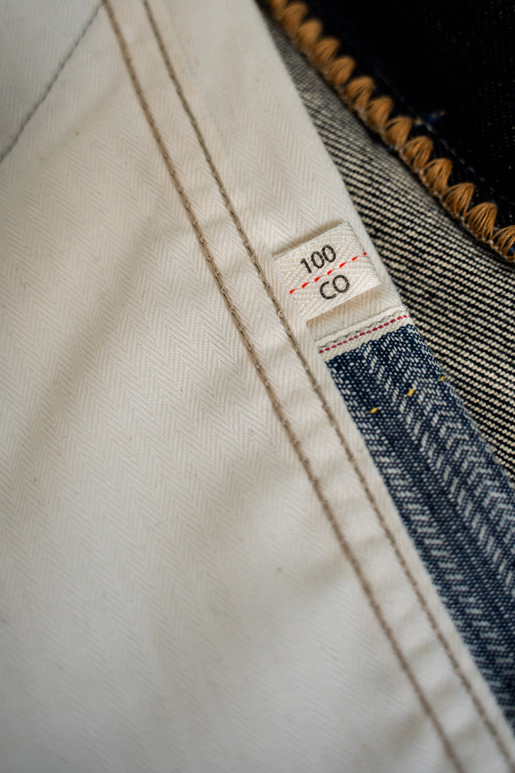 H3-26 - straight cut jeans - 17 oz selvage denim - herringbone lined hem